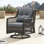 Ensemble de salon de jardin pivotant Corvus Vasconia 5 pièces en résine tressée avec table à feu