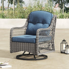 Ensemble de salon de jardin pivotant Corvus Vasconia 5 pièces en résine tressée avec table à feu