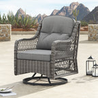 Ensemble de salon de jardin pivotant Corvus Vasconia 5 pièces en résine tressée avec table à feu