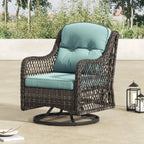 Ensemble de salon de jardin pivotant Corvus Vasconia 5 pièces en résine tressée avec table à feu