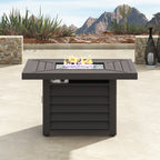 Ensemble de salon de jardin pivotant Corvus Vasconia 5 pièces en résine tressée avec table à feu