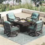 Ensemble de salon de jardin pivotant Corvus Vasconia 5 pièces en résine tressée avec table à feu