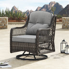 Ensemble de salon de jardin pivotant Corvus Vasconia 5 pièces en résine tressée avec table à feu