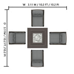 Ensemble de salon de jardin pivotant Corvus Vasconia 5 pièces en résine tressée avec table à feu