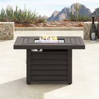 Ensemble de salon de jardin pivotant Corvus Vasconia 5 pièces en résine tressée avec table à feu