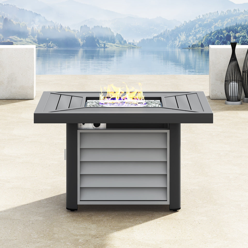 Ensemble de salon de jardin pivotant Corvus Vasconia 5 pièces en résine tressée avec table à feu