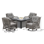 Ensemble de salon de jardin pivotant Corvus Vasconia 5 pièces en résine tressée avec table à feu