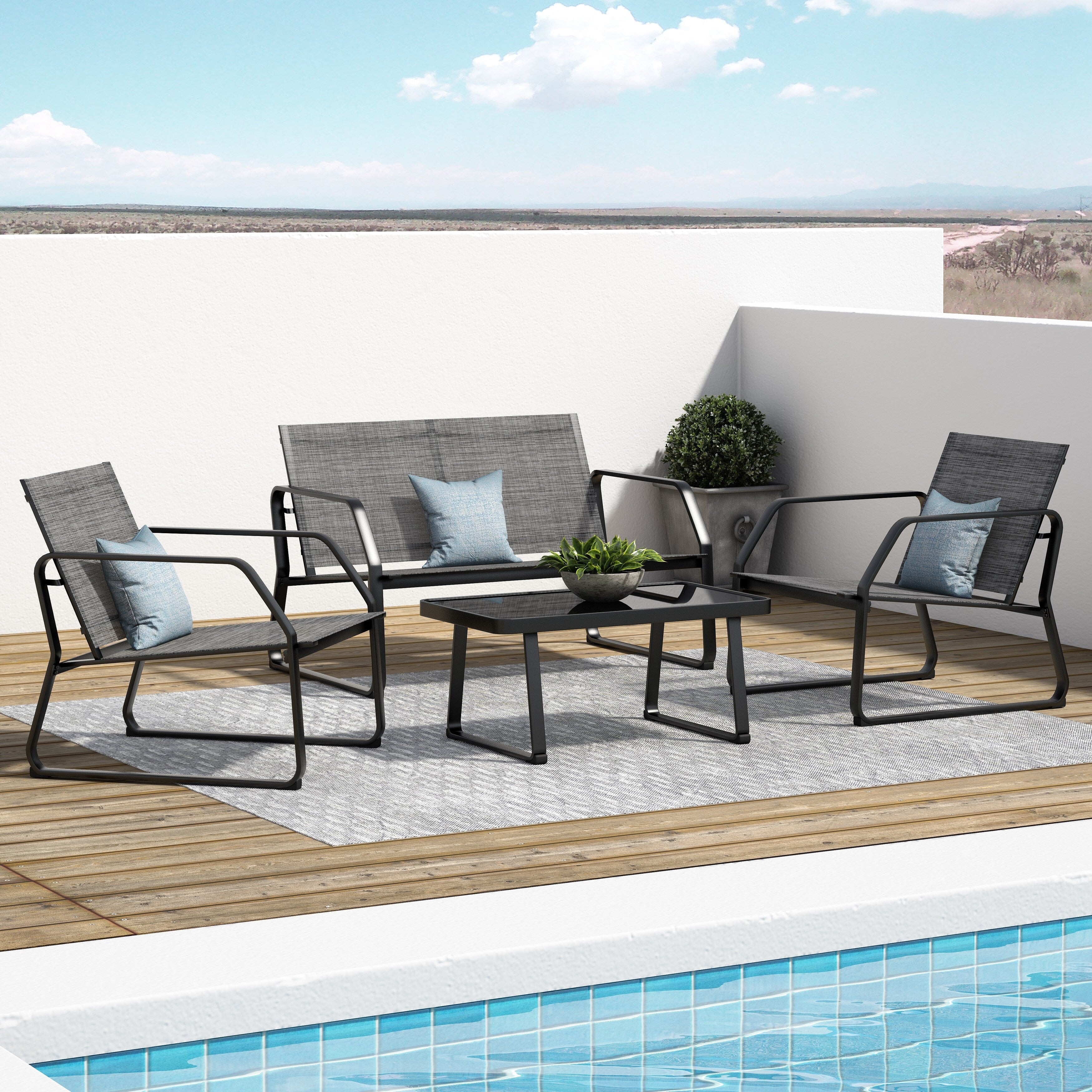 Ensemble de conversation en tissu pour l'extérieur Corvus Yorkdale, 4 pièces