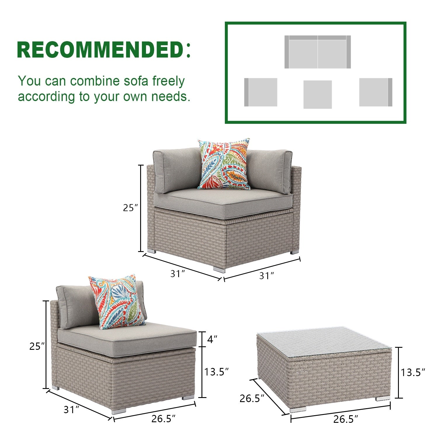 Ensemble de meubles de patio extérieur en osier 5 pièces le plus confortable avec table basse