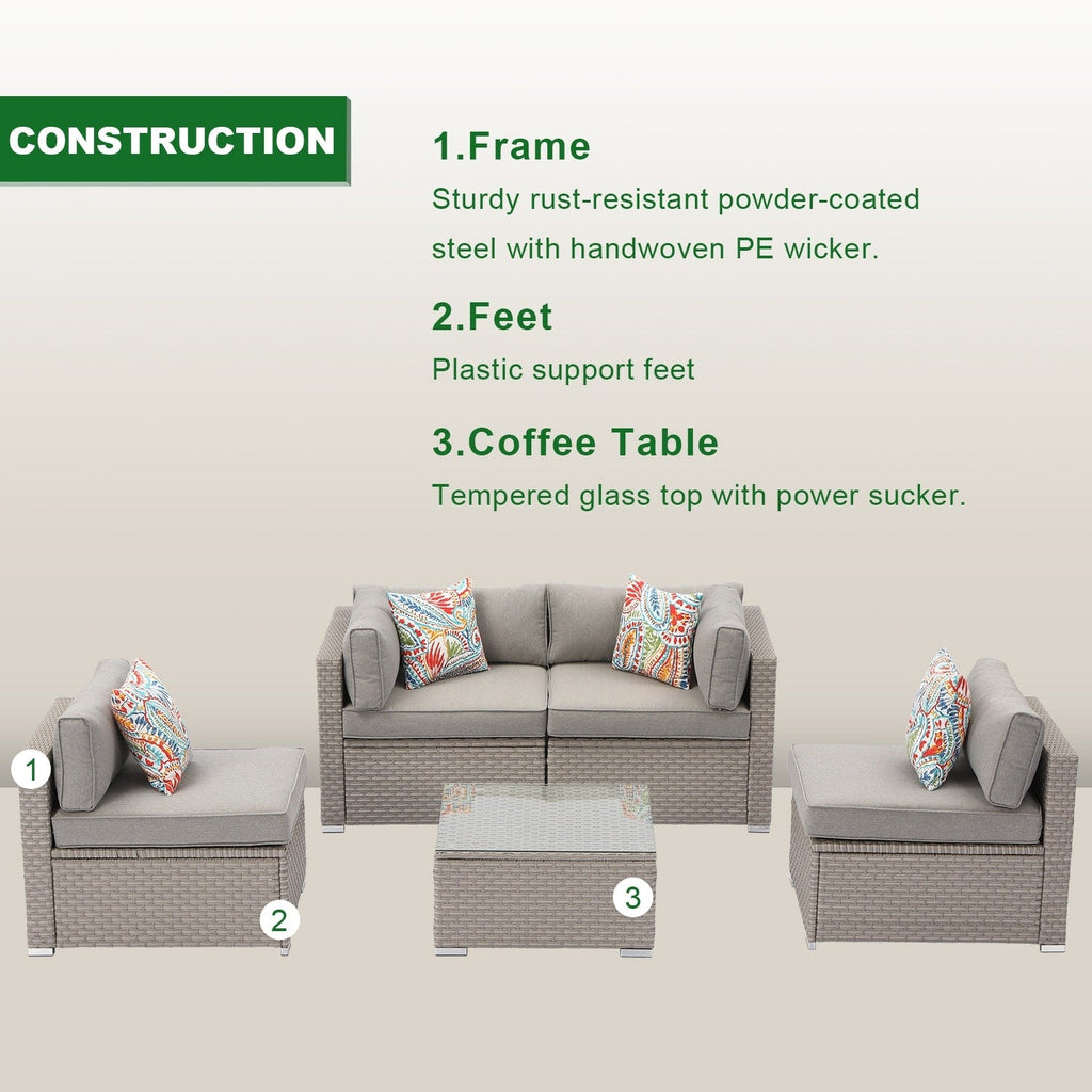 Ensemble de meubles de patio extérieur en osier 5 pièces le plus confortable avec table basse