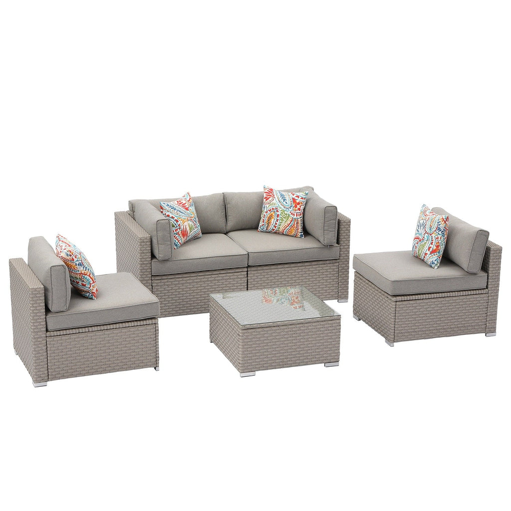 Ensemble de meubles de patio extérieur en osier 5 pièces le plus confortable avec table basse