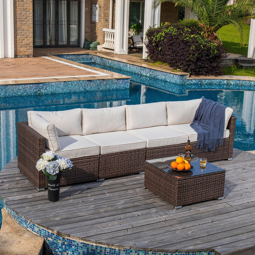 Ensemble de meubles de patio extérieur en osier 5 pièces le plus confortable avec table basse