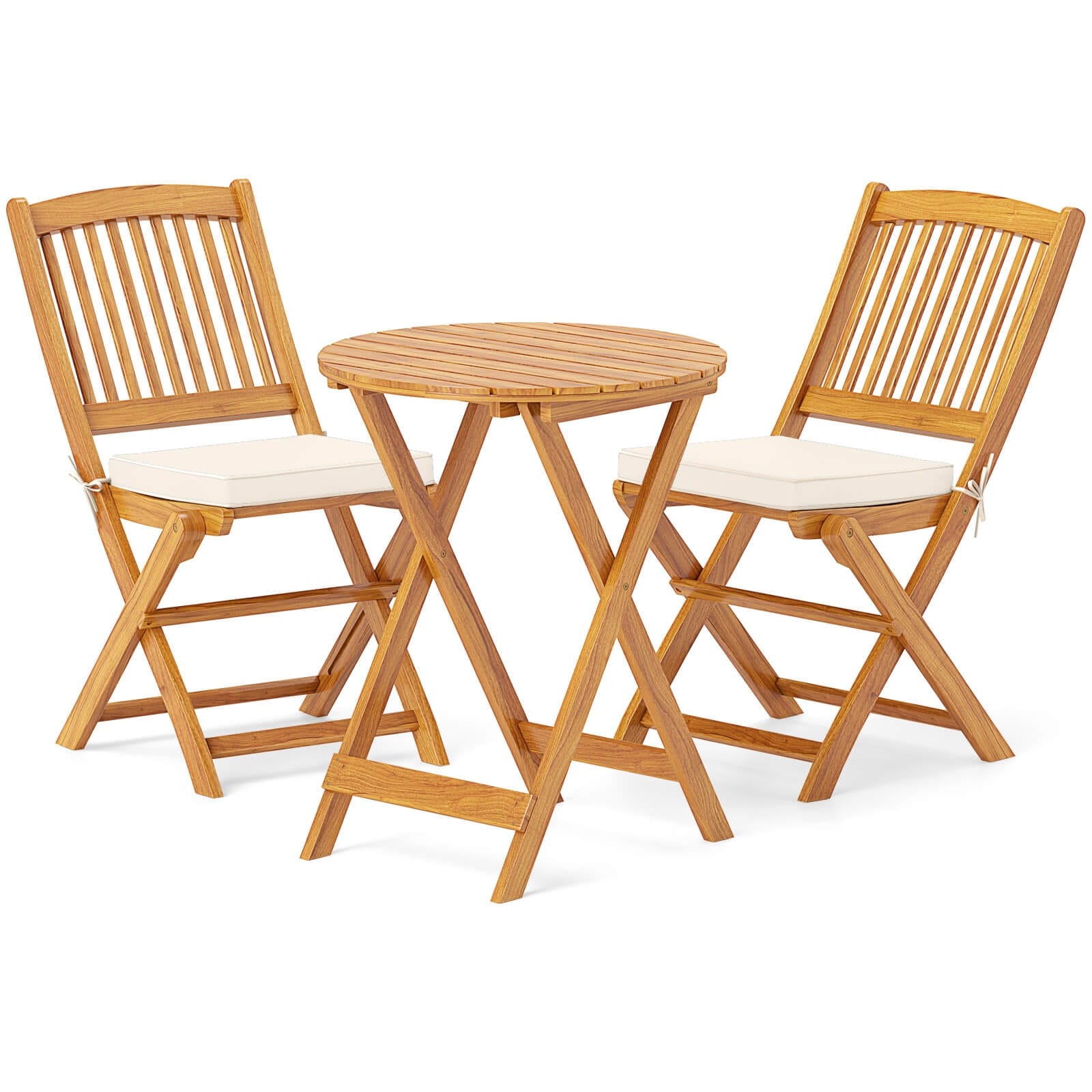 Ensemble bistrot de patio Costway 3 pièces en bois d'acacia avec table et chaises pliantes - Voir les détails