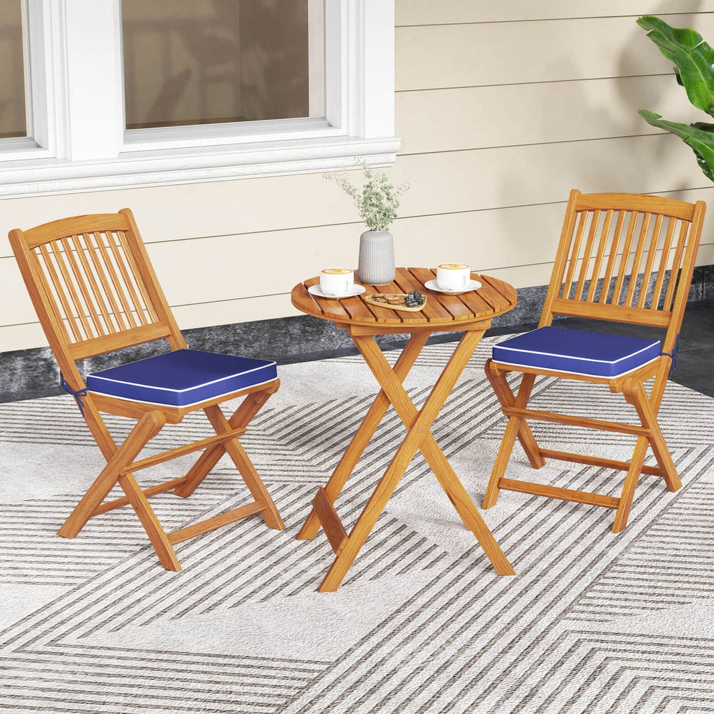 Ensemble bistrot de patio Costway 3 pièces en bois d'acacia avec table et chaises pliantes - Voir les détails