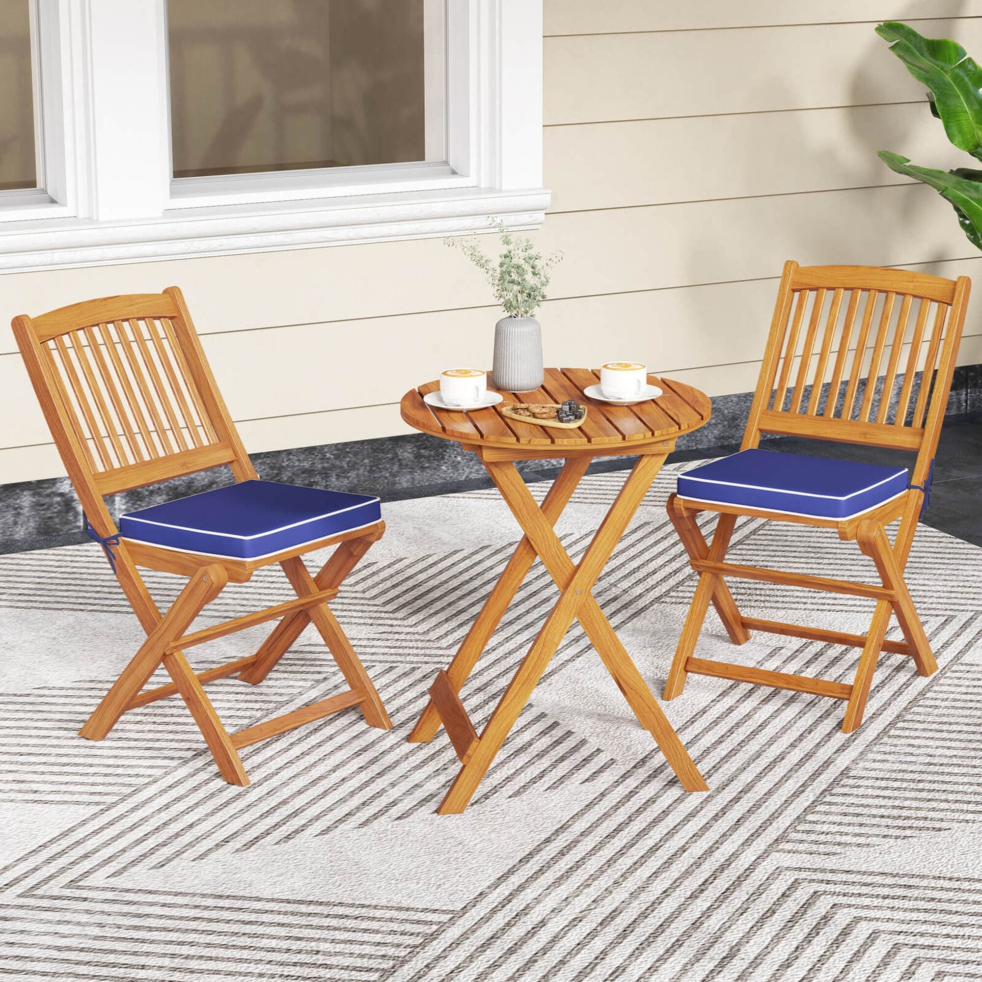 Ensemble bistrot de patio Costway 3 pièces en bois d'acacia avec table et chaises pliantes - Voir les détails
