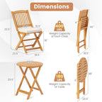 Ensemble bistrot de patio Costway 3 pièces en bois d'acacia avec table et chaises pliantes - Voir les détails