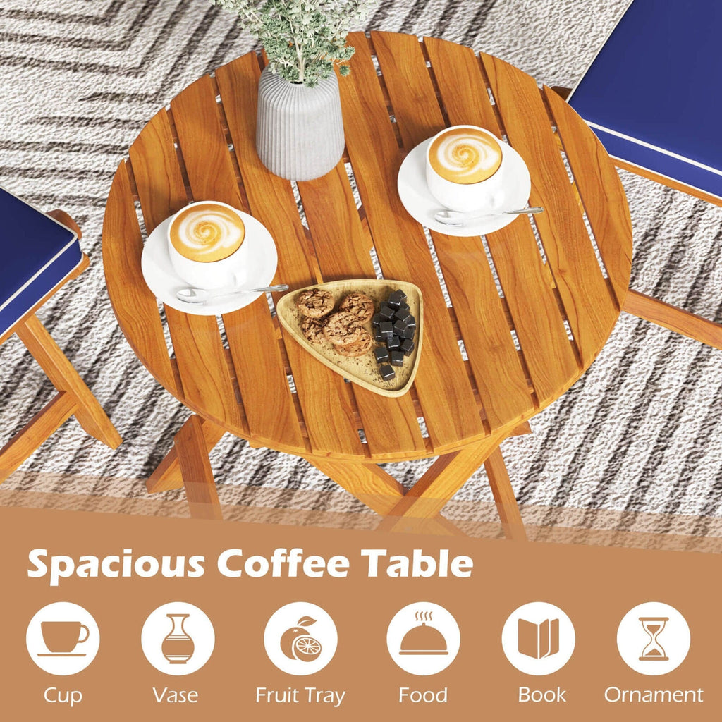 Ensemble bistrot de patio Costway 3 pièces en bois d'acacia avec table et chaises pliantes - Voir les détails