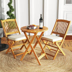 Ensemble bistrot de patio Costway 3 pièces en bois d'acacia avec table et chaises pliantes - Voir les détails