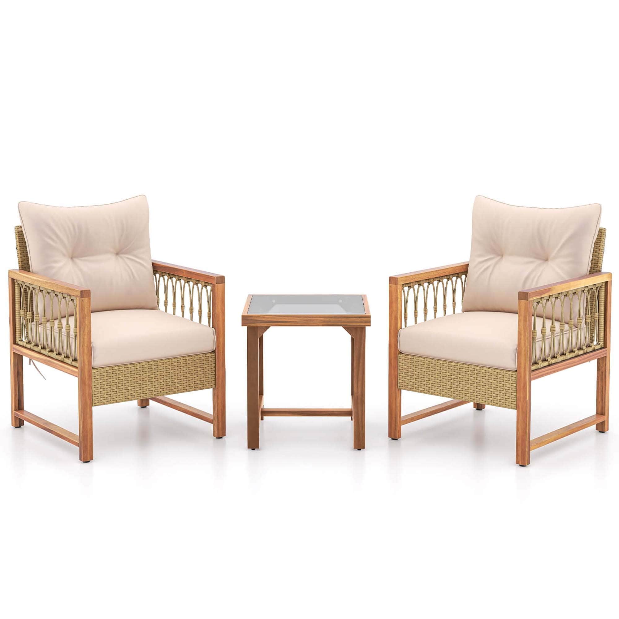 Ensemble de meubles de patio Costway 3 pièces en osier PE pour l'extérieur - Voir les détails