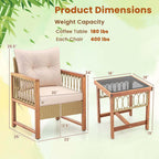 Ensemble de meubles de patio Costway 3 pièces en osier PE pour l'extérieur - Voir les détails