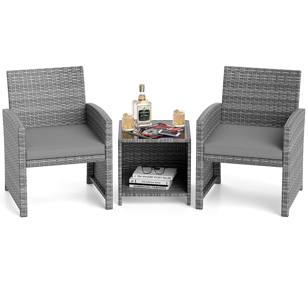 Ensemble de meubles de jardin Costway 3 pièces avec table basse en verre trempé et - Voir les détails