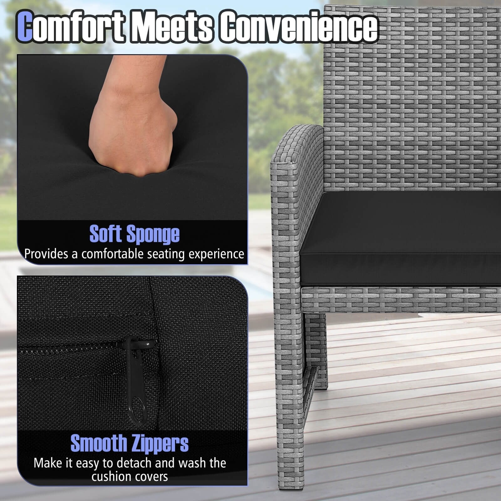 Ensemble de meubles de jardin Costway 3 pièces avec table basse en verre trempé et - Voir les détails