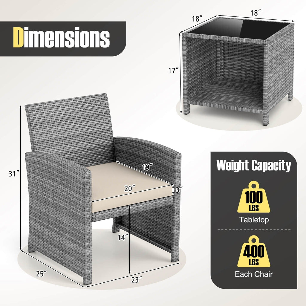 Ensemble de meubles de jardin Costway 3 pièces avec table basse en verre trempé et - Voir les détails