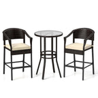 Ensemble de bar Costway 3 pièces en rotin pour patio, fauteuils en osier et table ronde - Voir les détails
