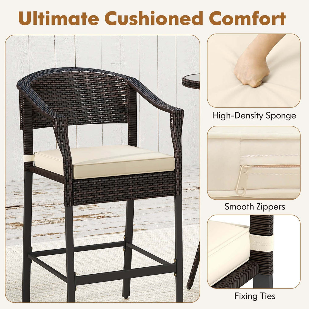 Ensemble de bar Costway 3 pièces en rotin pour patio, fauteuils en osier et table ronde - Voir les détails