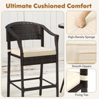 Ensemble de bar Costway 3 pièces en rotin pour patio, fauteuils en osier et table ronde - Voir les détails