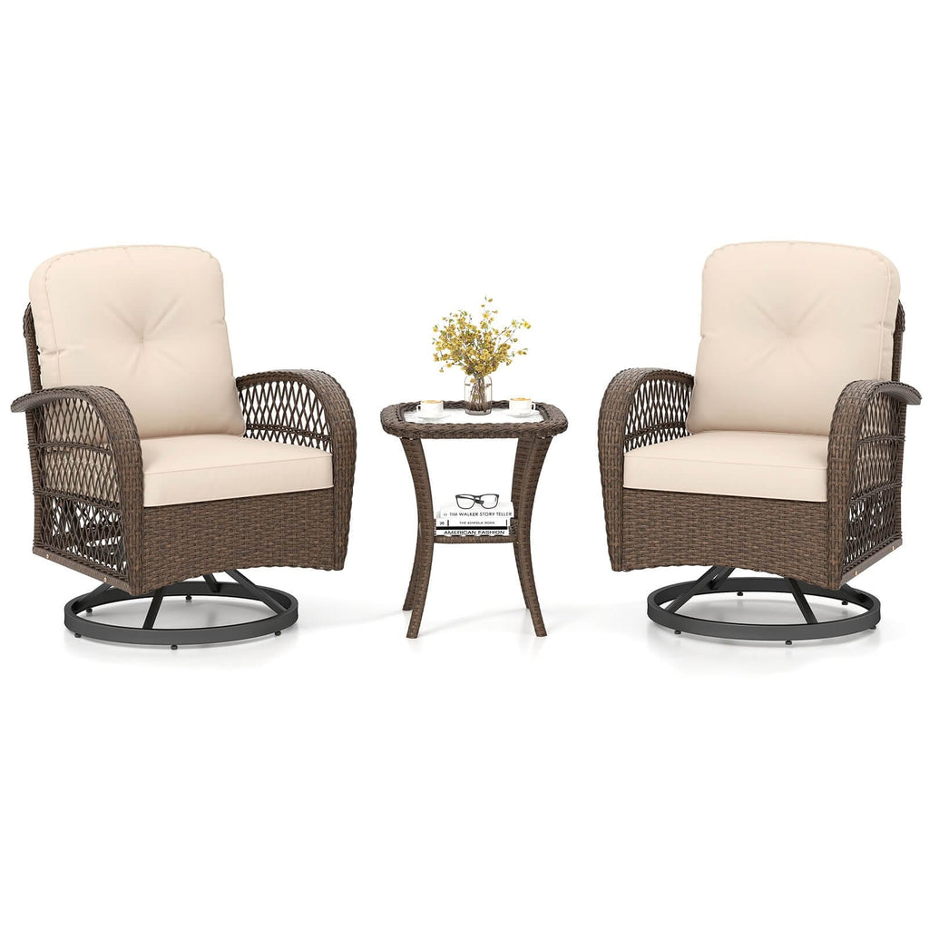 Ensemble de 3 chaises pivotantes et oscillantes Costway pour patio - Voir les détails