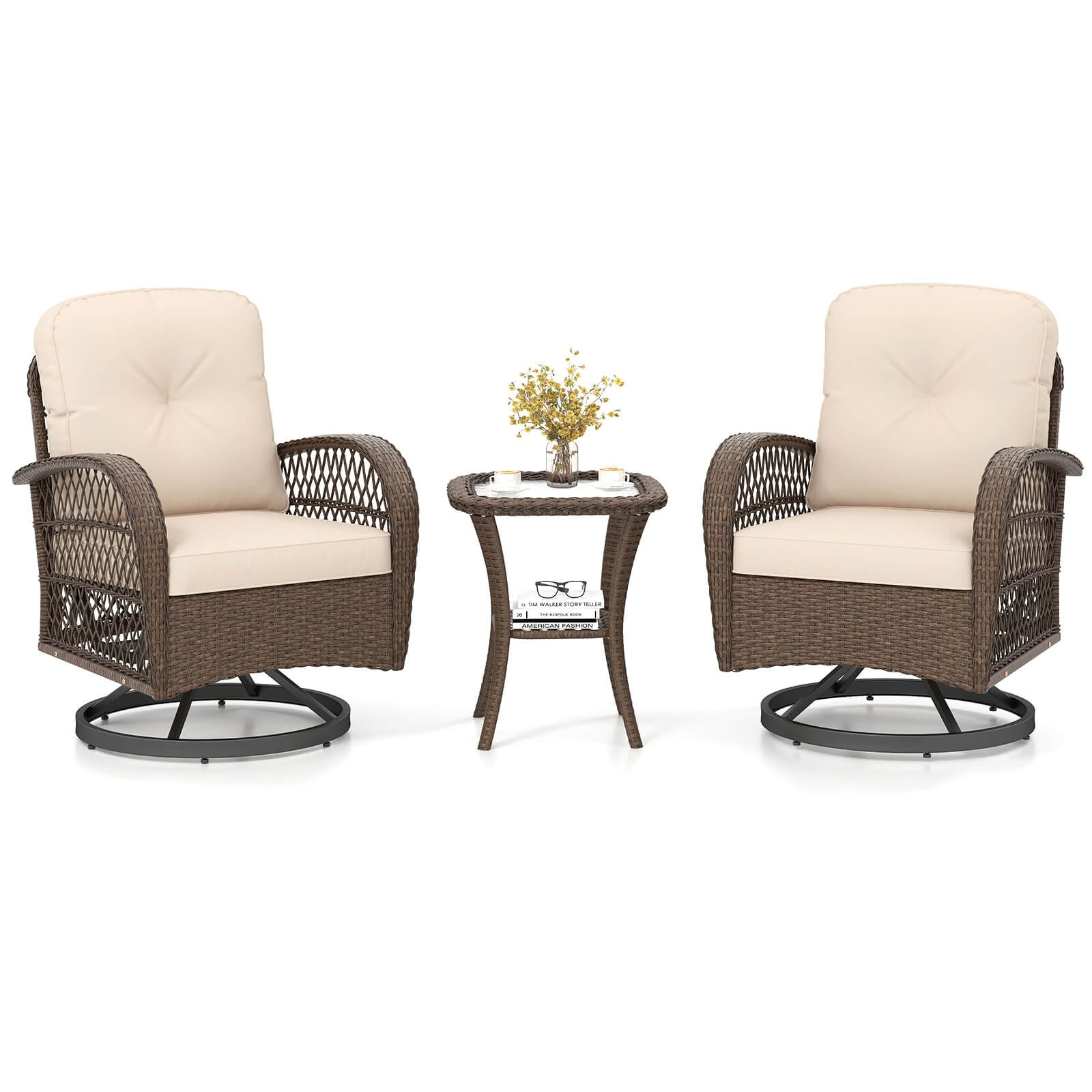 Ensemble de 3 chaises pivotantes et oscillantes Costway pour patio - Voir les détails