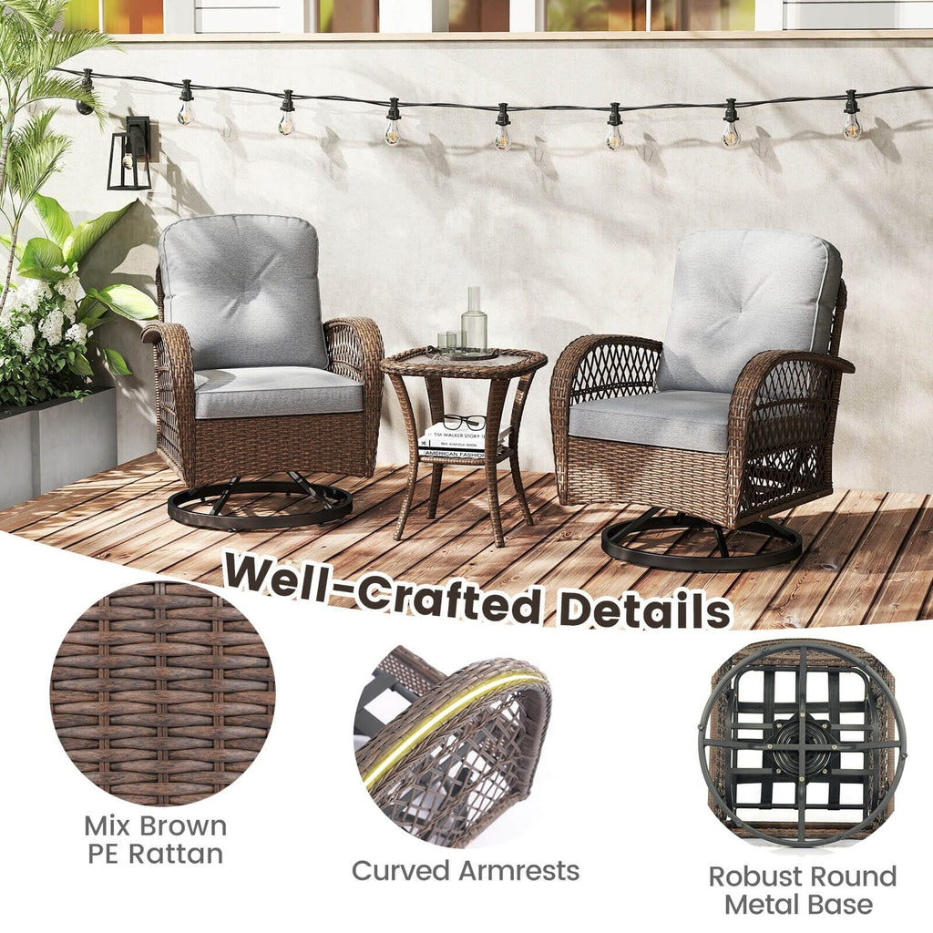 Ensemble de 3 chaises pivotantes et oscillantes Costway pour patio - Voir les détails