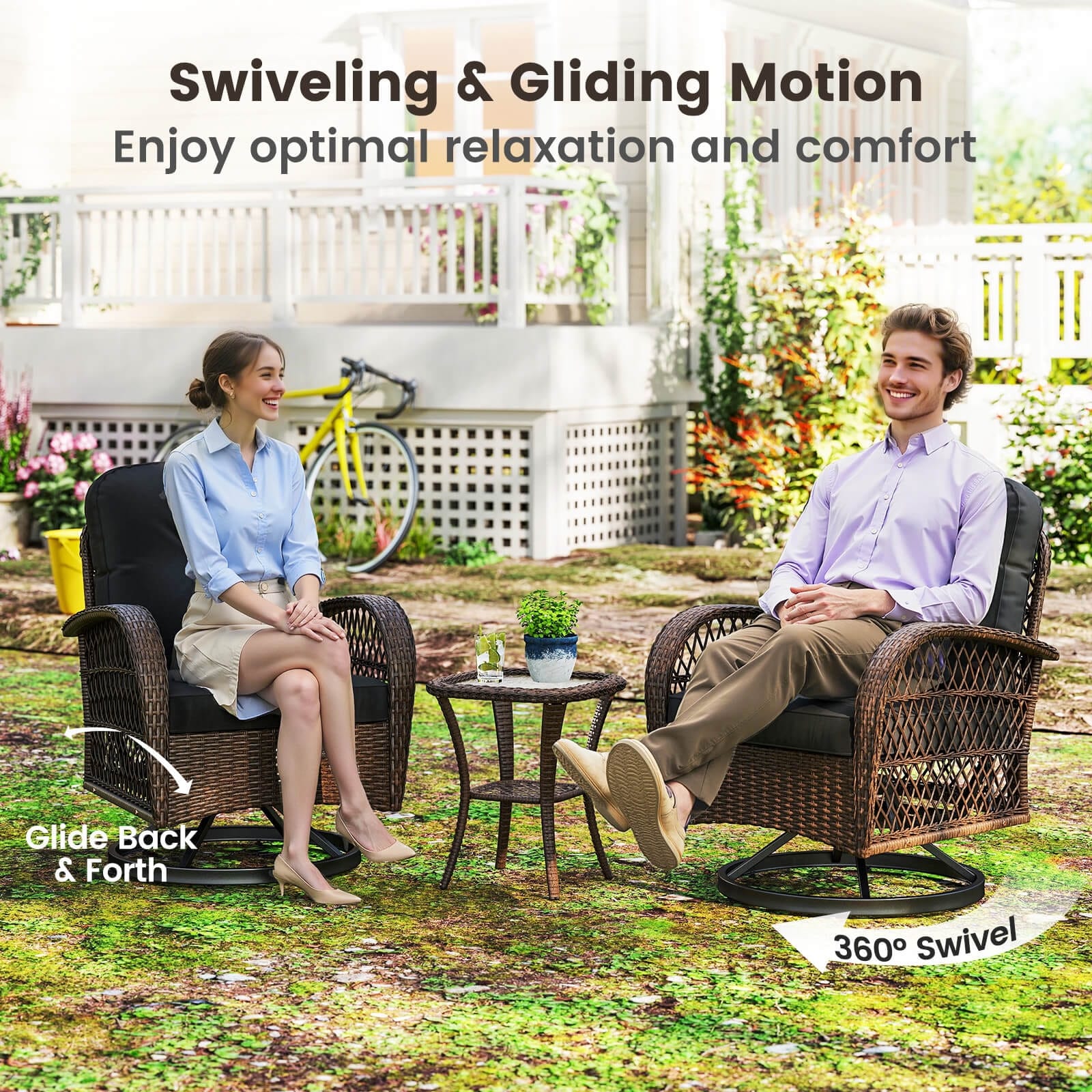 Ensemble de 3 chaises pivotantes et oscillantes Costway pour patio - Voir les détails