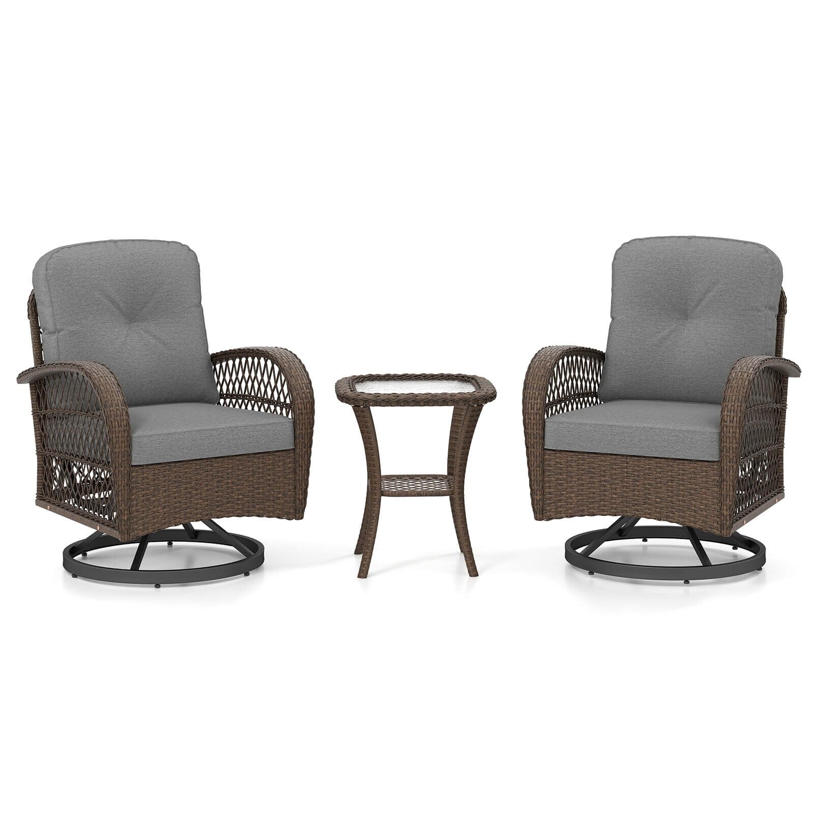 Ensemble de 3 chaises pivotantes et oscillantes Costway pour patio - Voir les détails