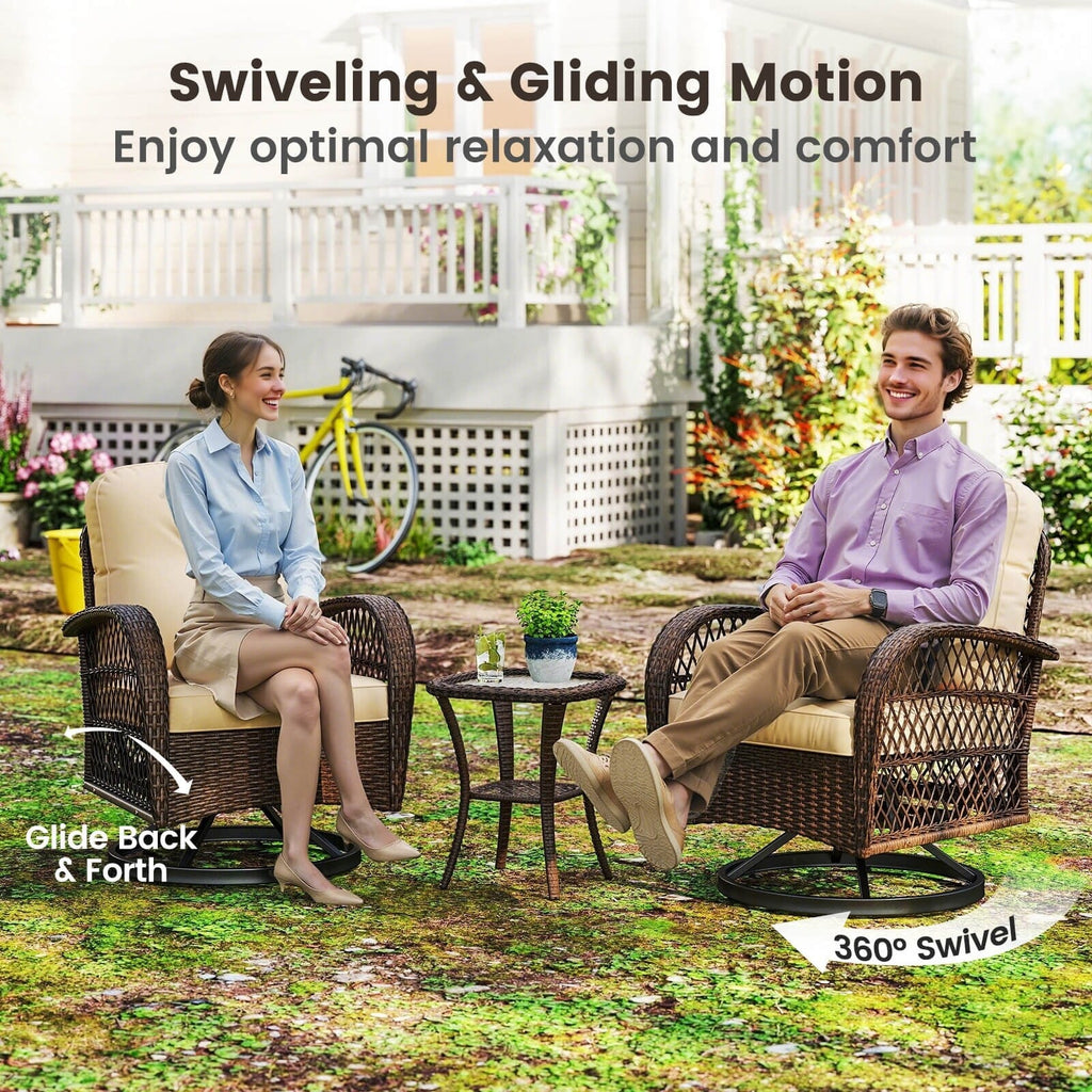 Ensemble de 3 chaises pivotantes et oscillantes Costway pour patio - Voir les détails