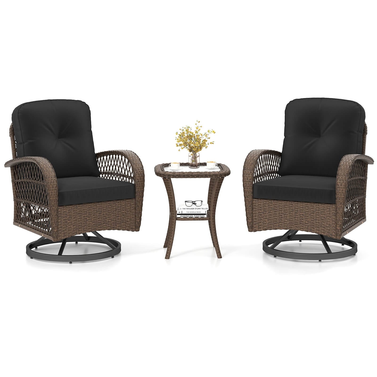 Ensemble de 3 chaises pivotantes et oscillantes Costway pour patio - Voir les détails