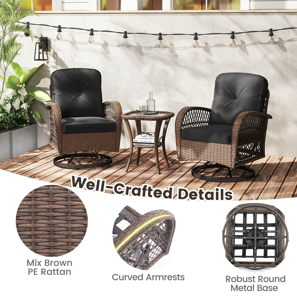 Ensemble de 3 chaises pivotantes et oscillantes Costway pour patio - Voir les détails