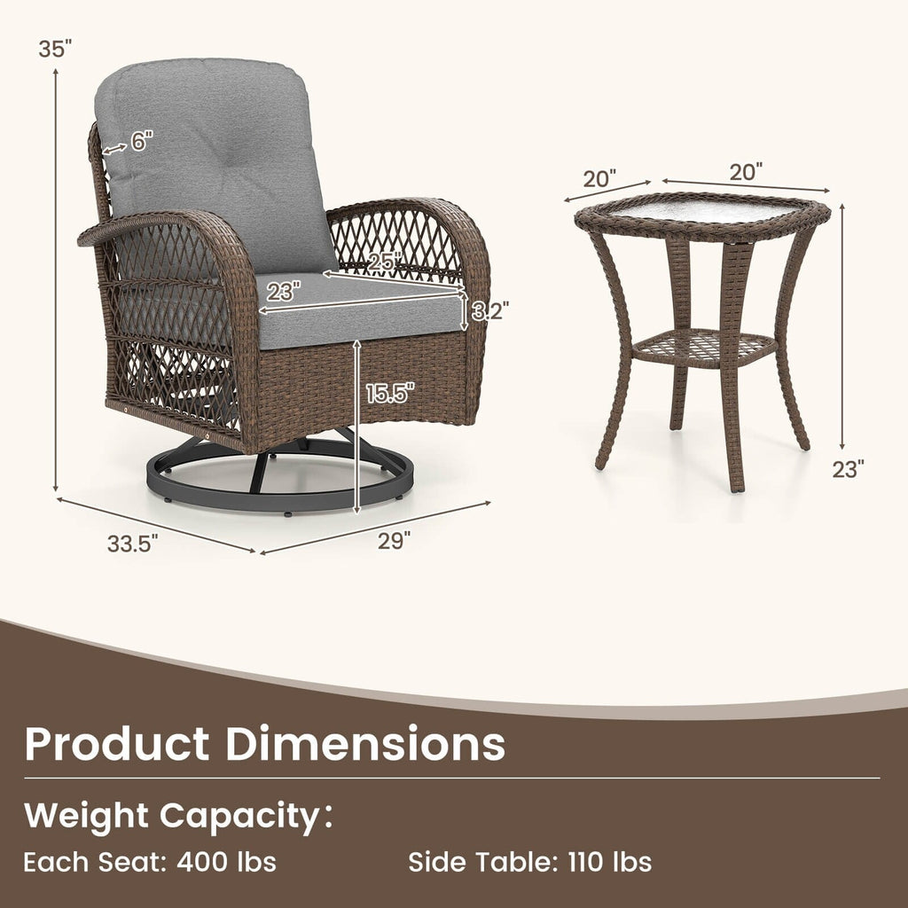 Ensemble de 3 chaises pivotantes et oscillantes Costway pour patio - Voir les détails