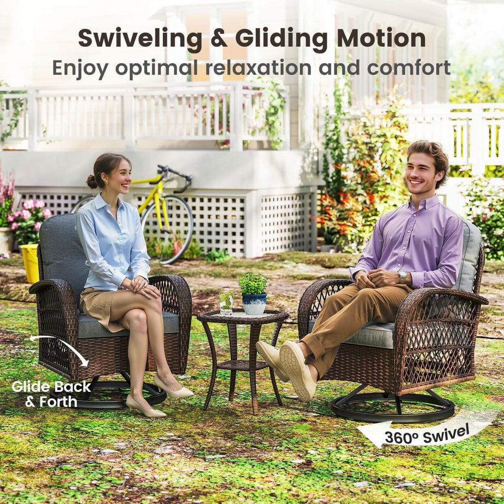 Ensemble de 3 chaises pivotantes et oscillantes Costway pour patio - Voir les détails