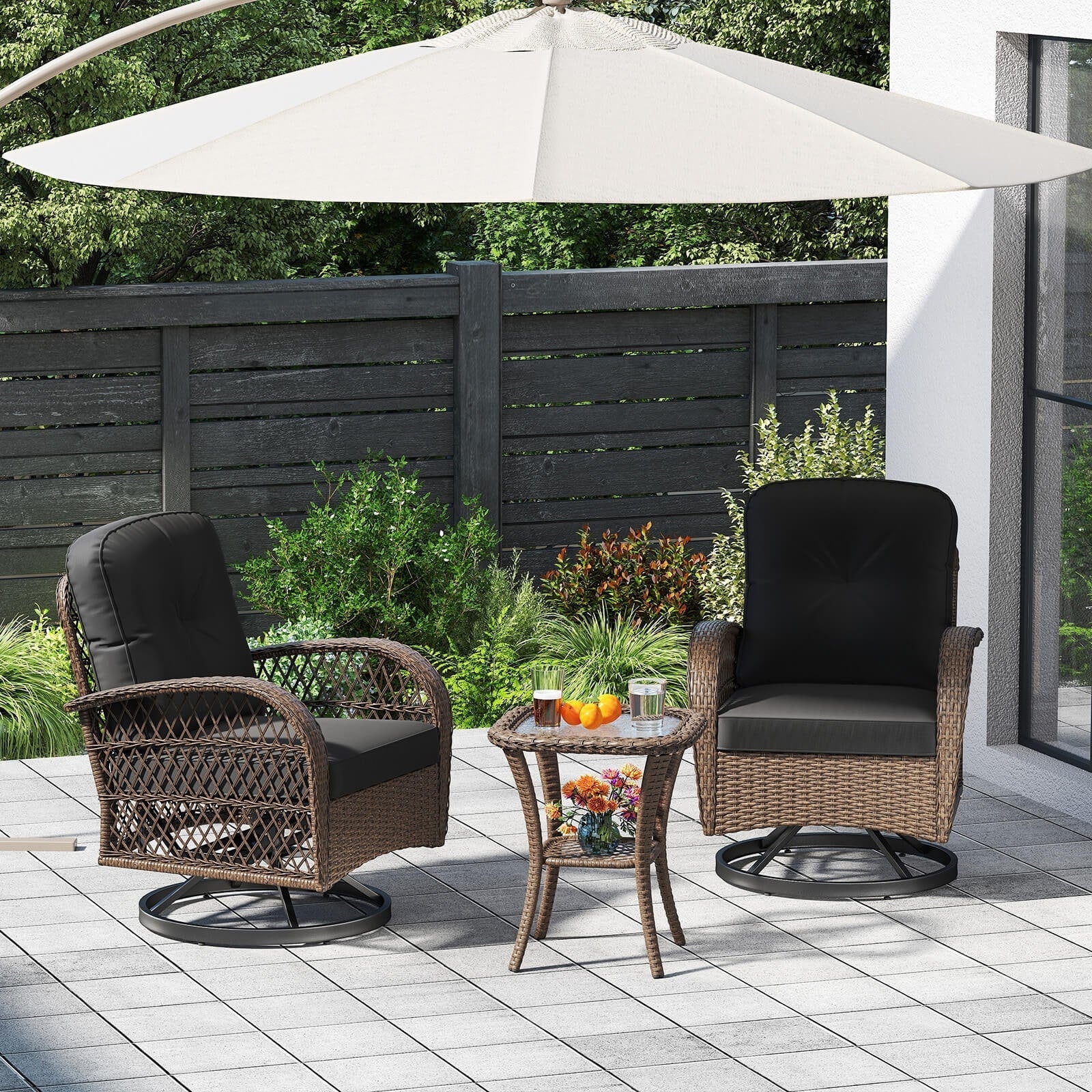 Ensemble de 3 chaises pivotantes et oscillantes Costway pour patio - Voir les détails