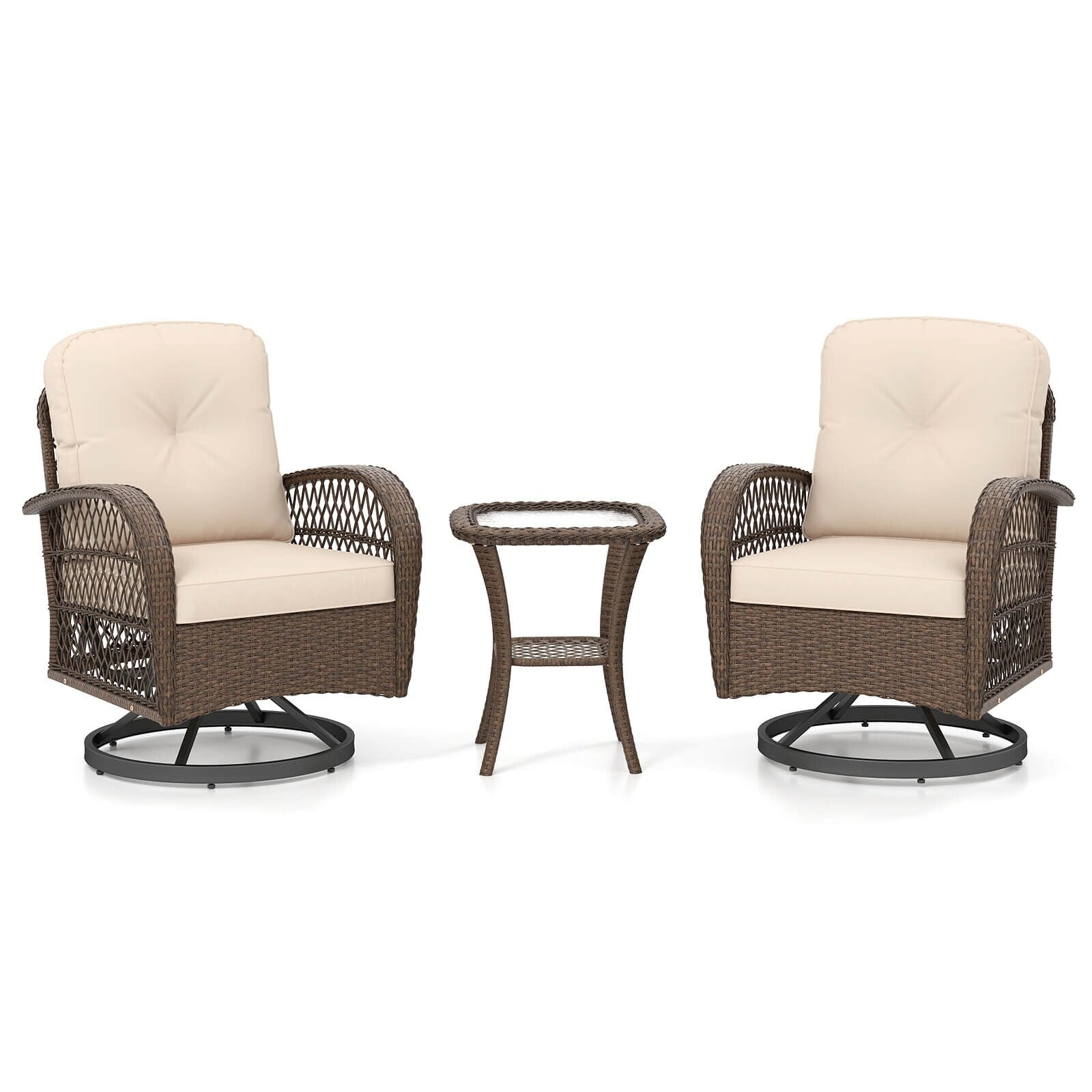 Ensemble de 3 chaises pivotantes et oscillantes Costway pour patio - Voir les détails