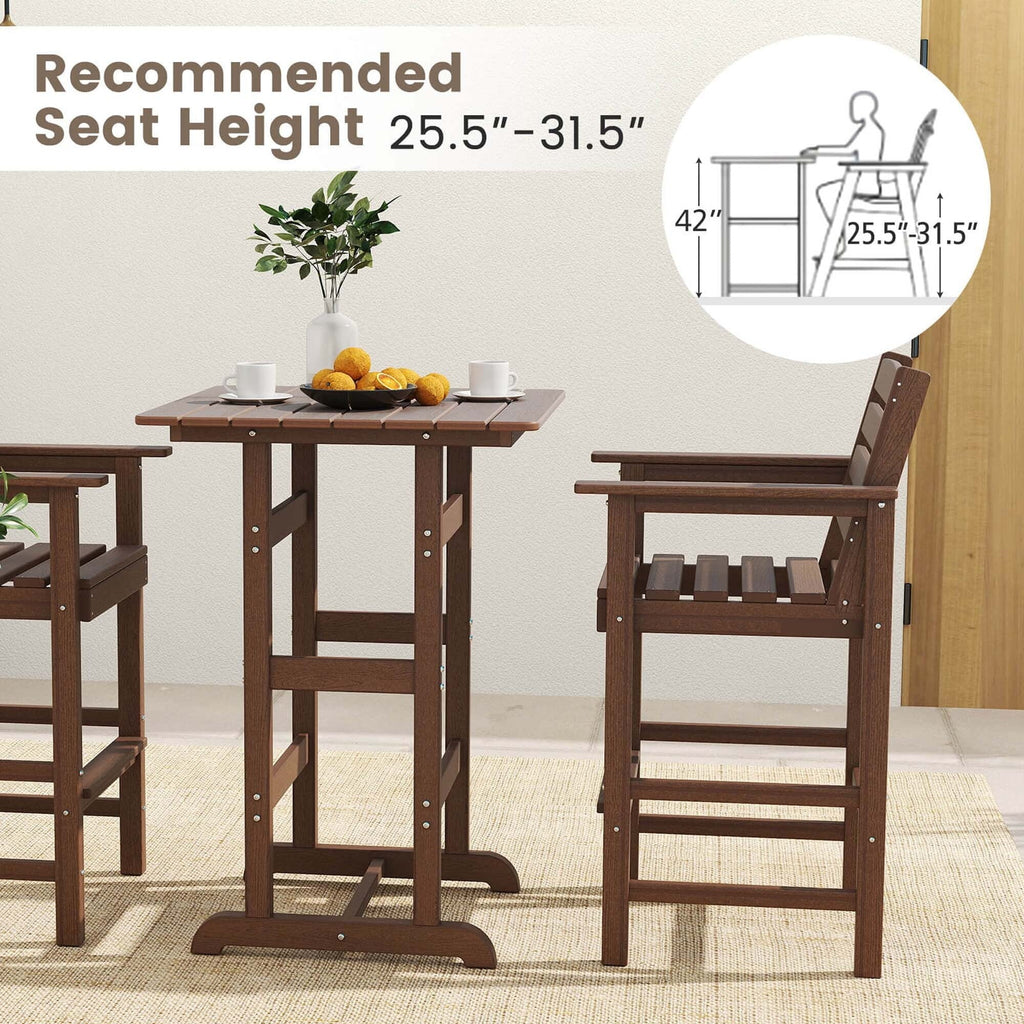 Ensemble de bar Costway 3 pièces en PEHD avec fauteuils et plateau carré haut - Voir les détails