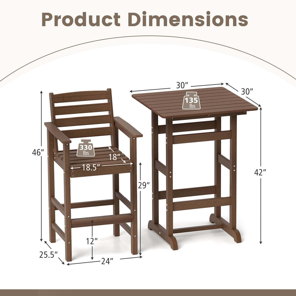 Ensemble de bar Costway 3 pièces en PEHD avec fauteuils et plateau carré haut - Voir les détails
