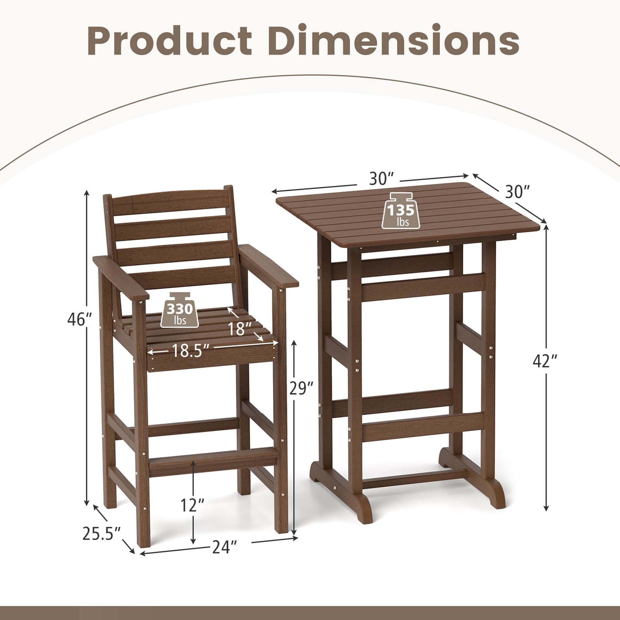 Ensemble de bar Costway 3 pièces en PEHD avec fauteuils et plateau carré haut - Voir les détails