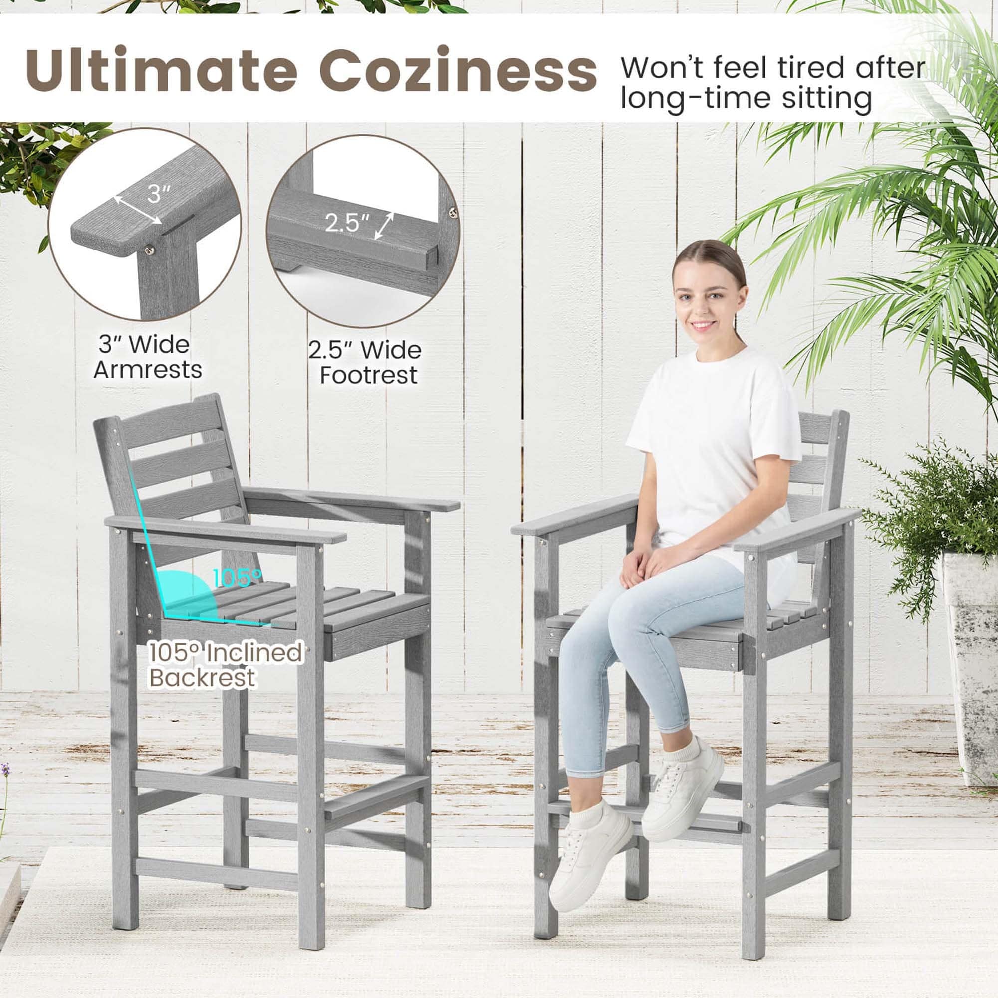 Ensemble de bar Costway 3 pièces en PEHD avec fauteuils et plateau carré haut - Voir les détails