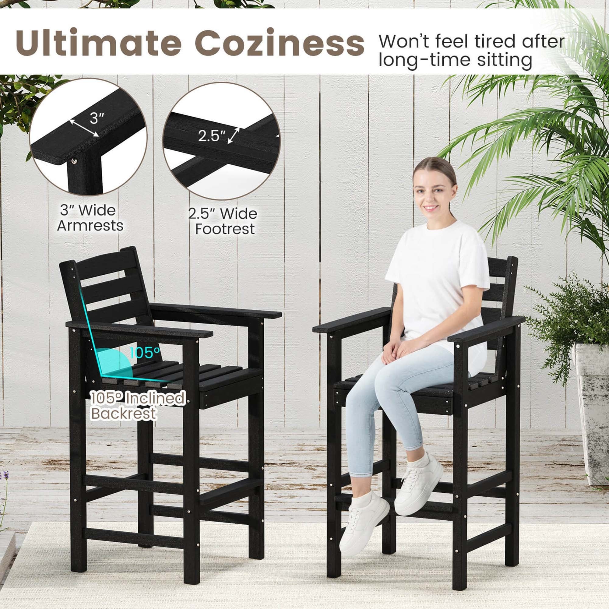 Ensemble de bar Costway 3 pièces en PEHD avec fauteuils et plateau carré haut - Voir les détails