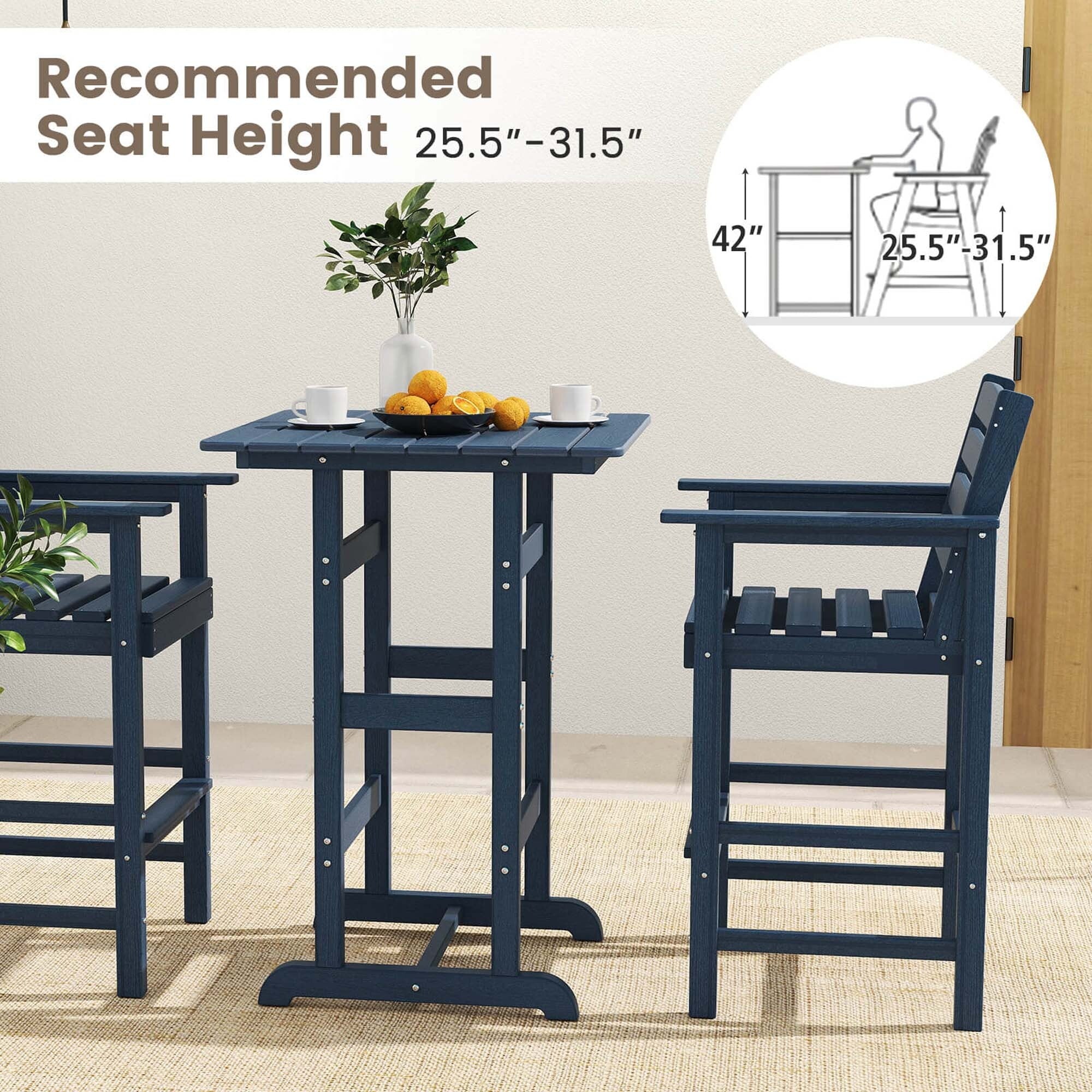 Ensemble de bar Costway 3 pièces en PEHD avec fauteuils et plateau carré haut - Voir les détails