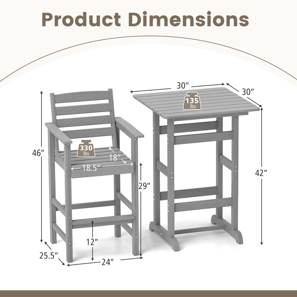 Ensemble de bar Costway 3 pièces en PEHD avec fauteuils et plateau carré haut - Voir les détails