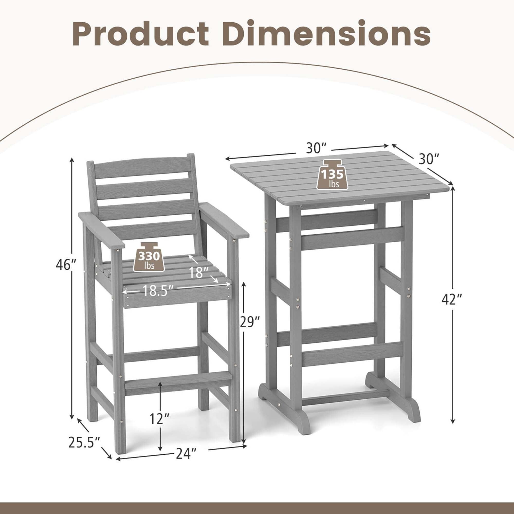 Ensemble de bar Costway 3 pièces en PEHD avec fauteuils et plateau carré haut - Voir les détails